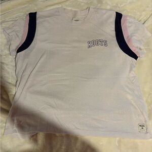 Roots White T-Shirt with Navy Accents